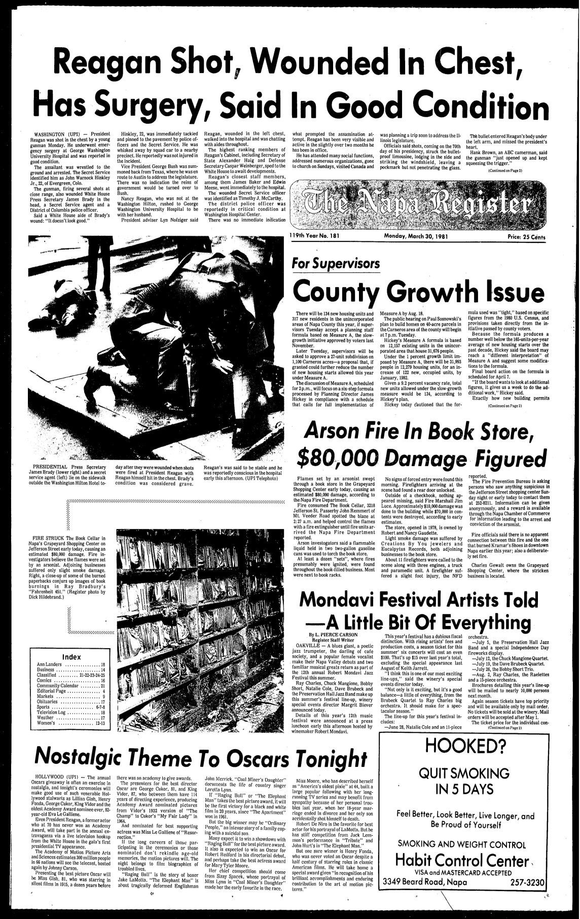 Reagan survives assassination attempt, March 30, 1981